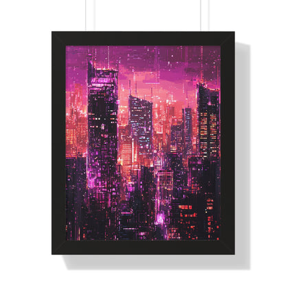 Night Rain - Framed Futuristic City Poster