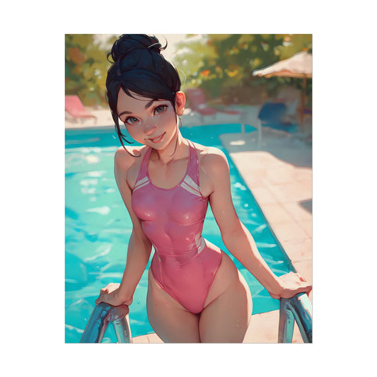 Poolside Beauty - Anime Girl Swimsuit Poster