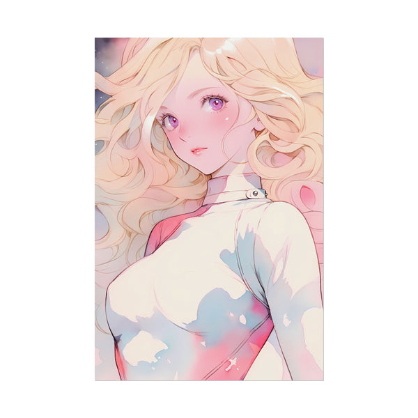 White Fire Goddess - Anime Girl Watercolor Poster