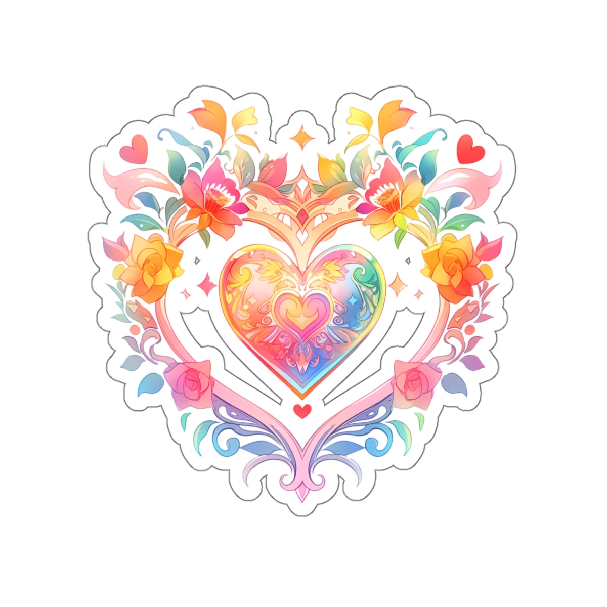 Heart Circle Prism Die-Cut Aesthetic Sticker