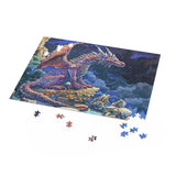 Jigsaw puzzle with a gemstone dragon design on a white background