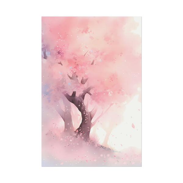 Cherry Blossom Hillside - Anime Watercolor Poster
