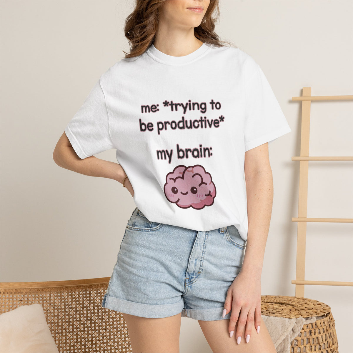 Trying to be Productive - Kawaii Brain Anime T-Shirt