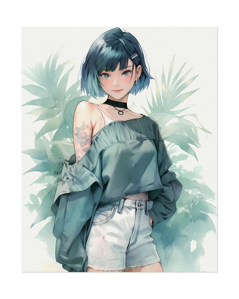 Verdant Escape - Anime Girl Watercolor Poster