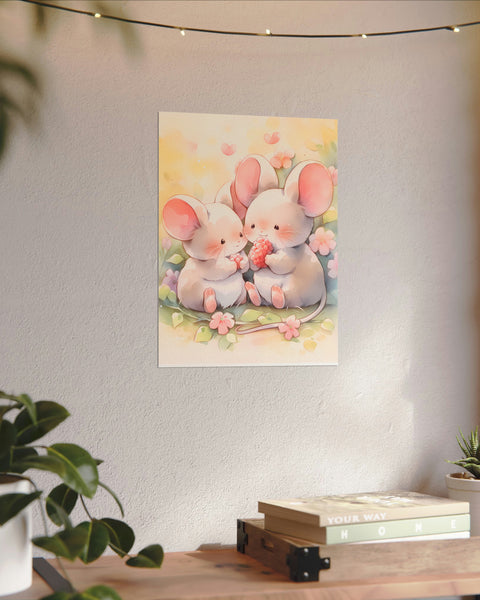 Two Little Mice - Anime Watercolor Poster