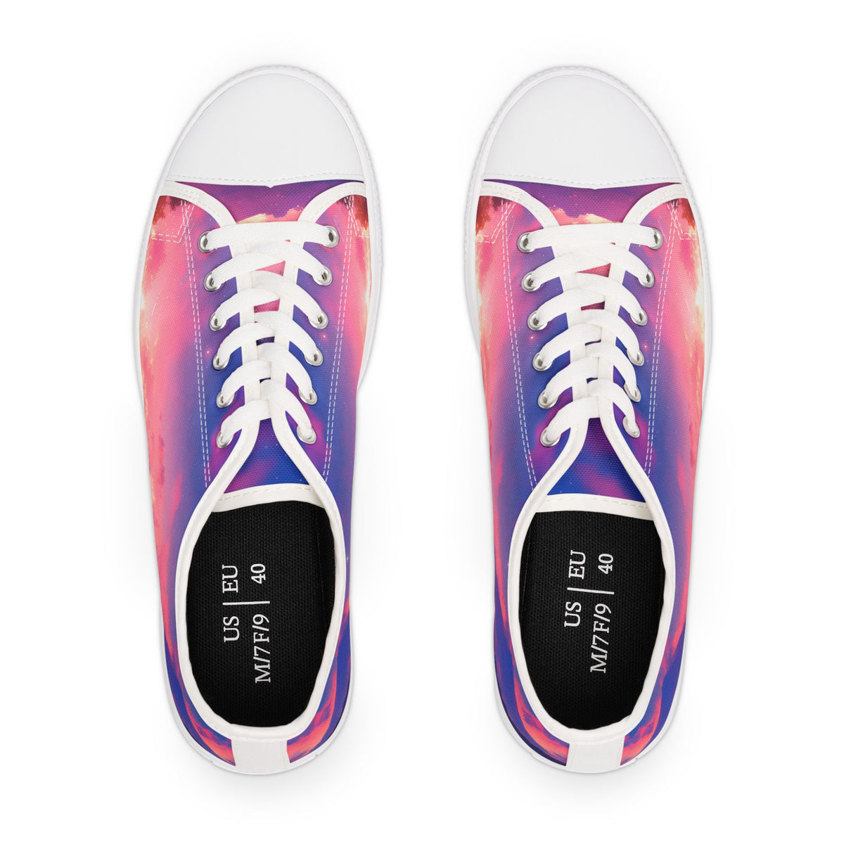 Pair of sneakers with a colorful gradient design on a white background