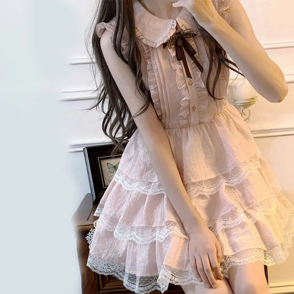 Sakura Cake - Kawaii Himekaji Lace Mini Dress