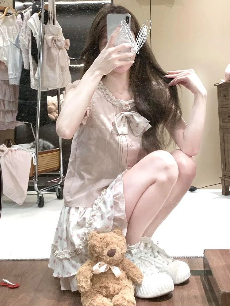 Rose Daydream - Sweet Himekaji Sleeveless Top and Skirt Set