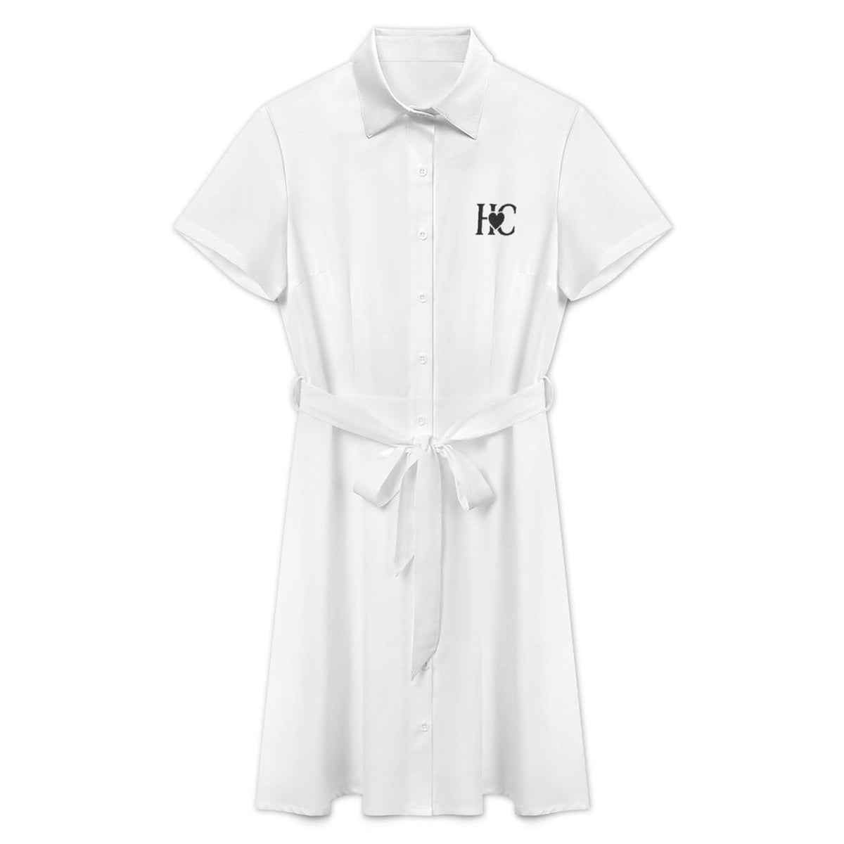 Heart Circle Short Sleeve Dress With Sash