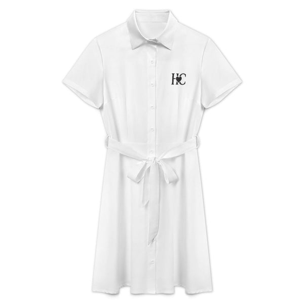 Heart Circle Short Sleeve Dress With Sash