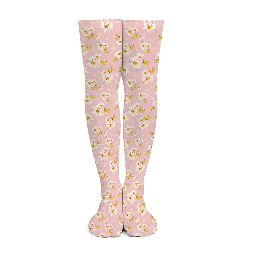 Pastel Garden - Floral Thigh High Socks