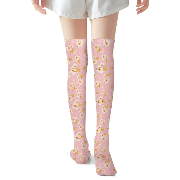 Pastel Garden - Floral Thigh High Socks