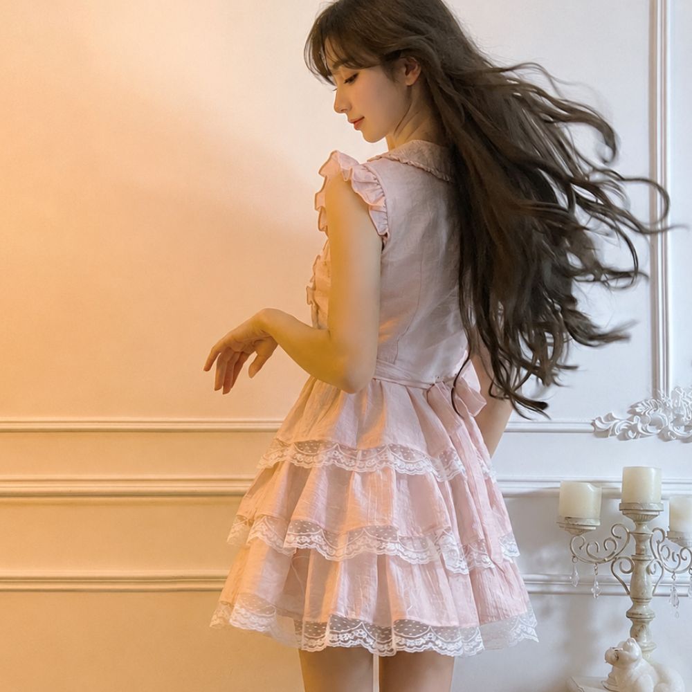 Sakura Cake - Kawaii Himekaji Lace Mini Dress