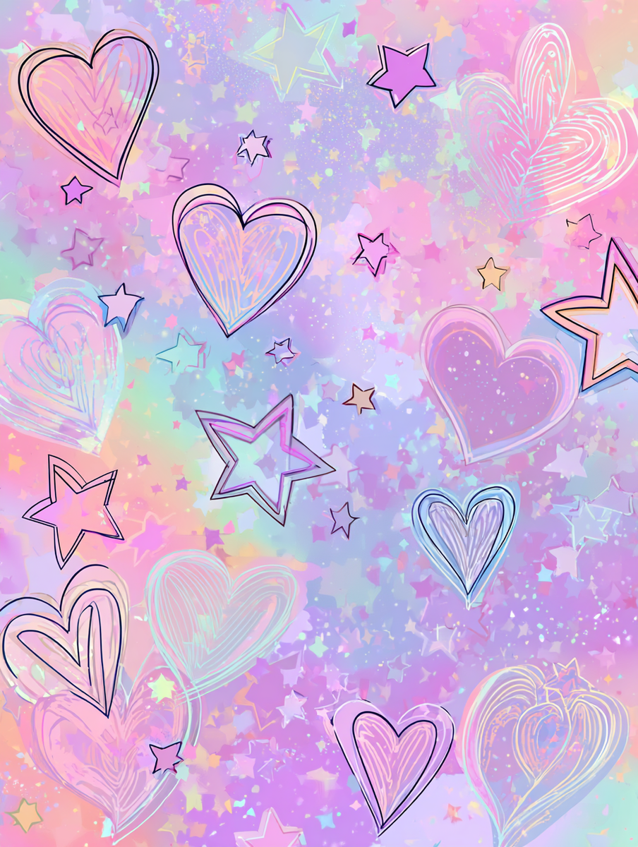 Pastel Hearts and Stars Scribbles - Cute Phone Background