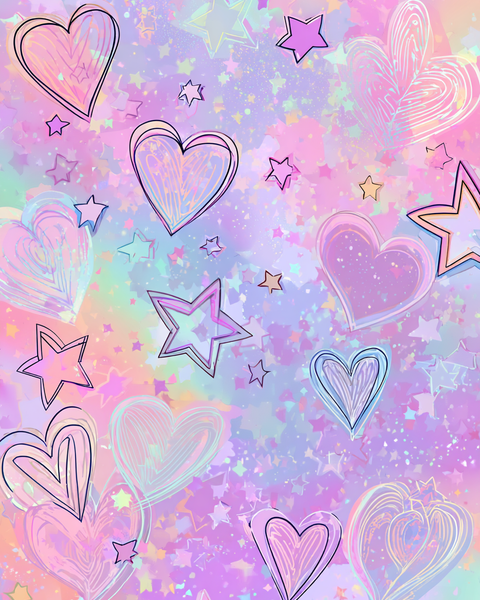 Pastel Hearts and Stars Scribbles - Cute Phone Background