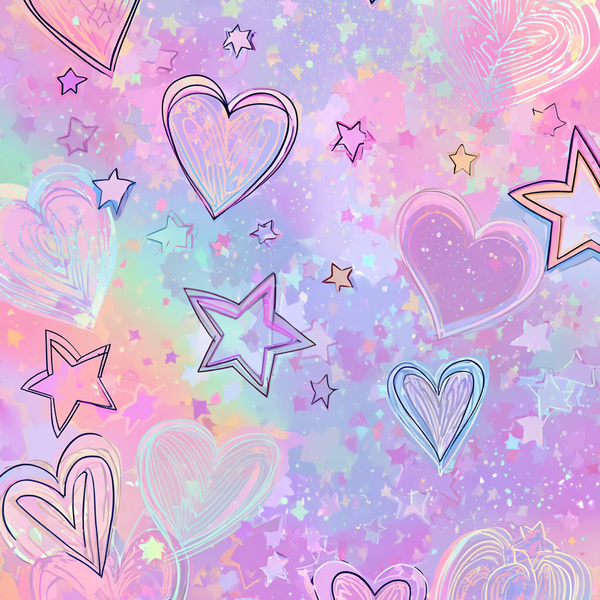 Pastel Hearts and Stars Scribbles - Cute Phone Background