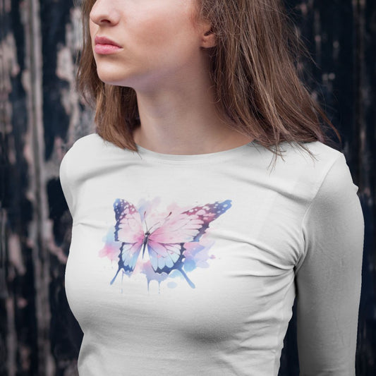 Painted Pastel Butterfly Long Sleeve T-Shirt