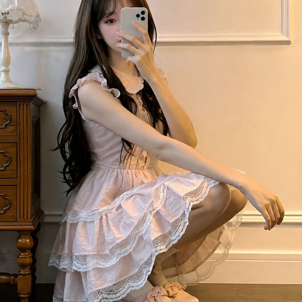 Sakura Cake - Kawaii Himekaji Lace Mini Dress