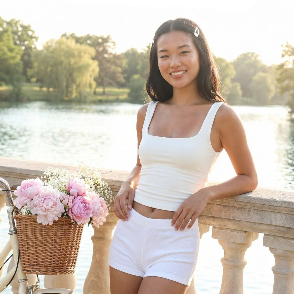 Miracle World White Square Neck Tank Top