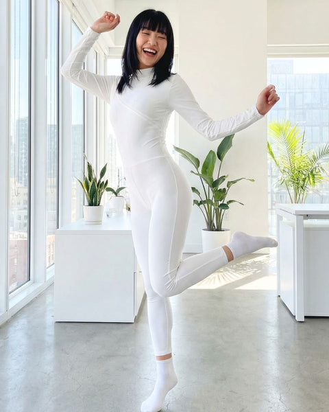Miracle World White Long Sleeve Turtleneck Jumpsuit